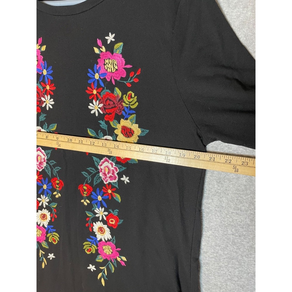 Umgee Tunic Dress Womens XL Floral Embroidered Soft Cozy A Line‎ Black - Picture 4 of 9